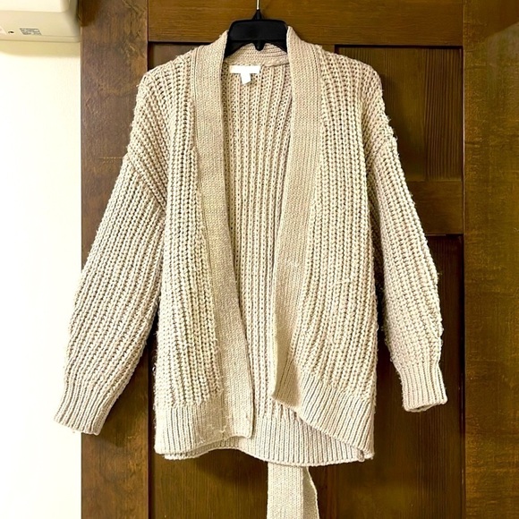 H&M Wool Blend Cream Chunky Belted Cottage Core Cardigan Medium - Picture 1 of 4